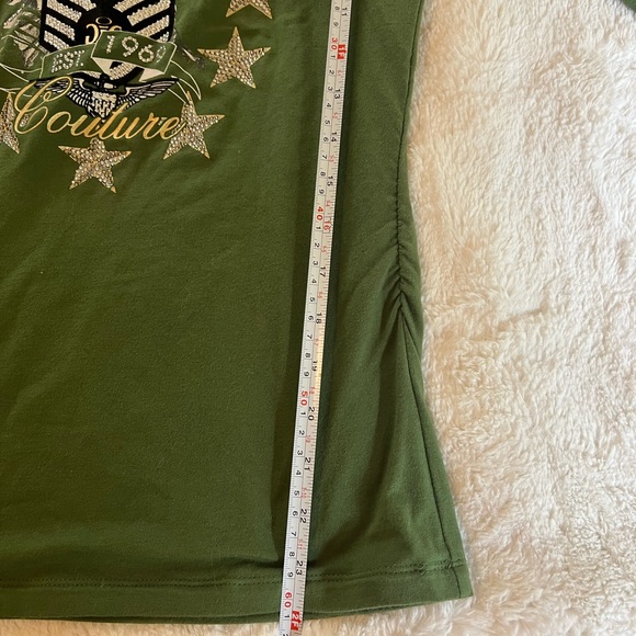 COOGI Embellished Ruched Sides Shirt Olive Green Size M - Picture 8 of 8